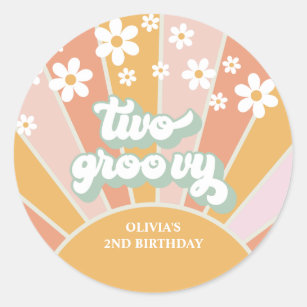 Retro Sunshine Two Groovy Daisy Birthday Classic Round Sticker