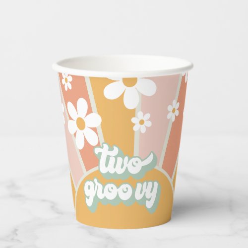 Retro Sunshine Two Groovy Daisy Birthday Paper Cups