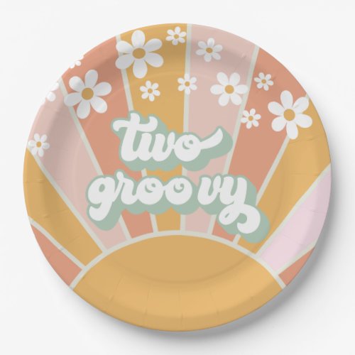 Retro Sunshine Two Groovy Daisy Birthday Paper Plates