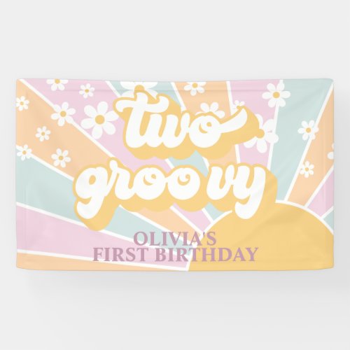 Retro Sunshine Two Groovy Pastel Daisy Birthday Banner