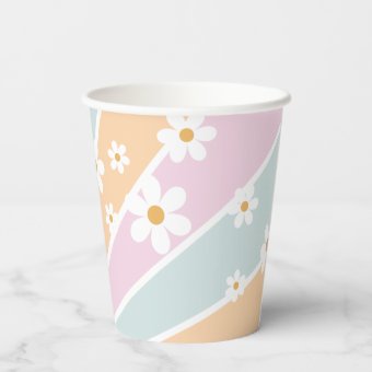 Retro Sunshine Two Groovy pastel Daisy Birthday Paper Cups | Zazzle