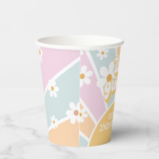 Retro Sunshine Two Groovy pastel Daisy Birthday Paper Cups | Zazzle