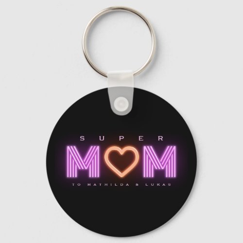 Retro Super Mom Neon Heart Happy Mothers Day Keychain