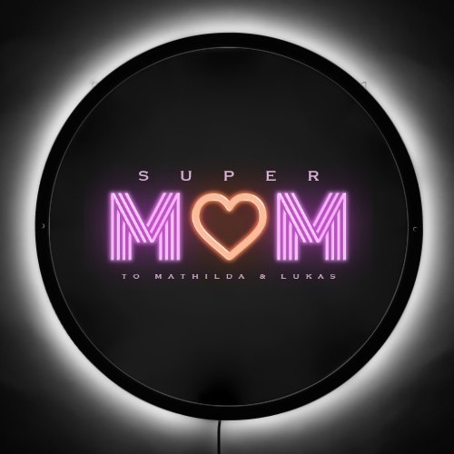 Retro Super Mom Neon Heart Happy Mothers Day LED Sign