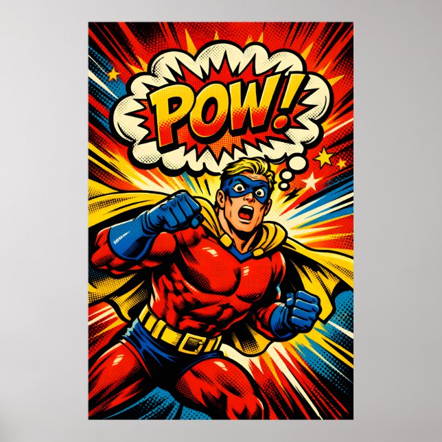 Retro Superhero POW! Comic Book Pop Art Poster (Front)