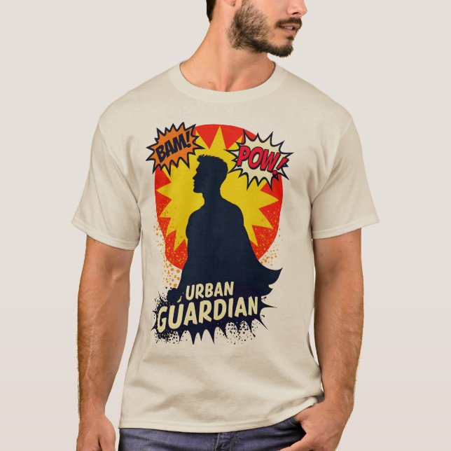 Retro Superhero Silhouette - Urban Guardian Design T-Shirt (Front)