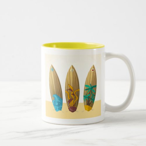 Retro surboard trio summer beach style Two_Tone coffee mug