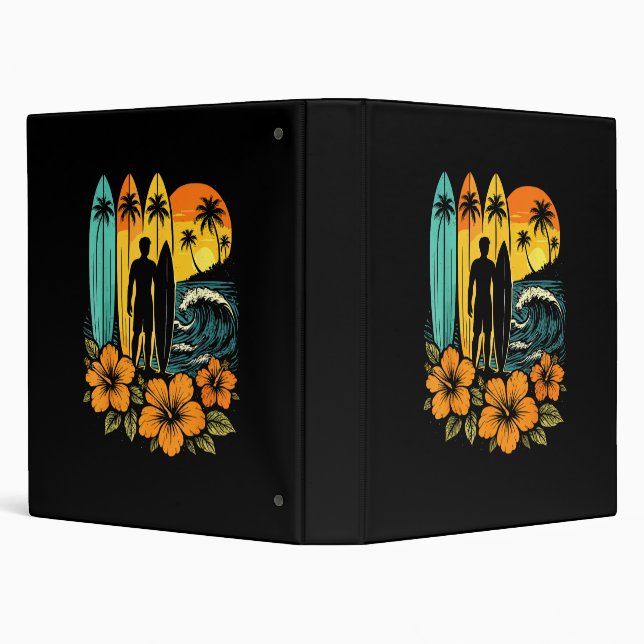 Retro Surf Beach Sunset Tropical 3 Ring Binder (Background)