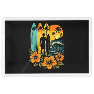 Retro Surf Beach Sunset Tropical Acrylic Tray