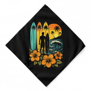 Retro Surf Beach Sunset Tropical Bandana