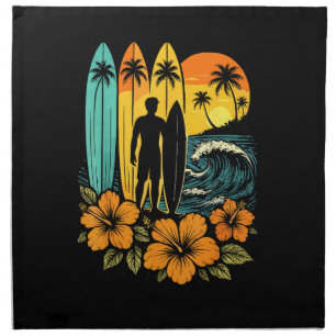 Retro Surf Beach Sunset Tropical Cloth Napkin