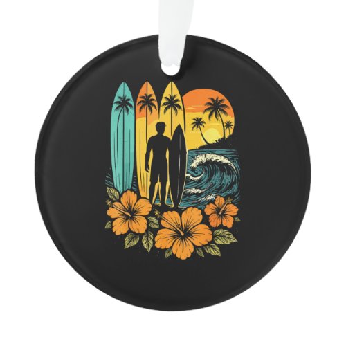 Retro Surf Beach Sunset Tropical Ornament