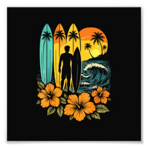 Retro Surf Beach Sunset Tropical Photo Print