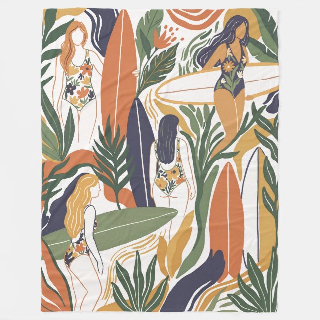 Retro Surf Club Fleece Blanket (Front)