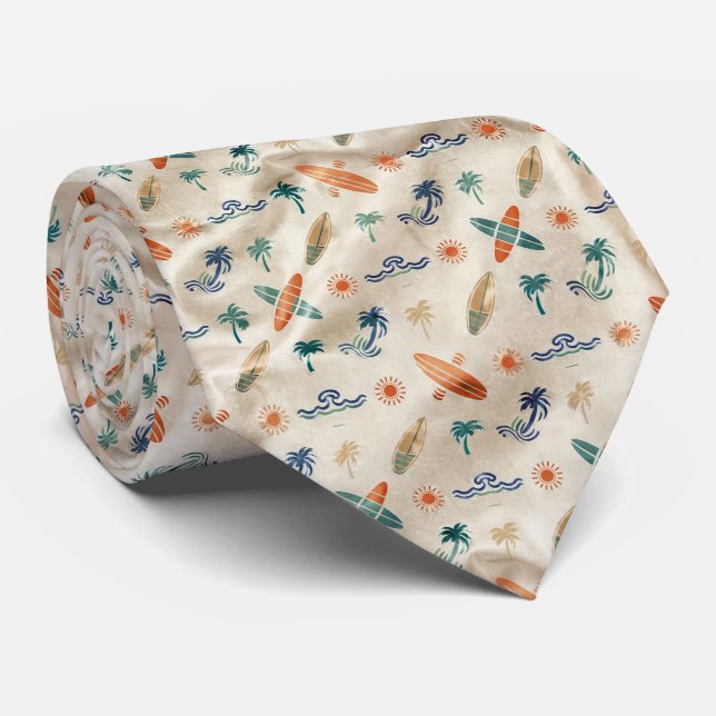 Retro Surf Culture Pattern Neck Tie (Rolled)
