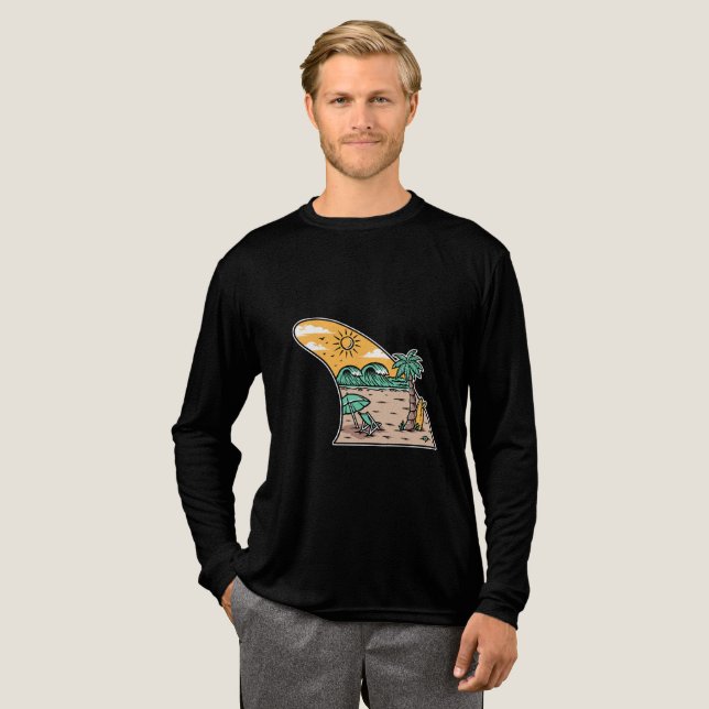 Retro Surf Fin Beach Scene T-Shirt Tri-Blend Shirt (Full Front)