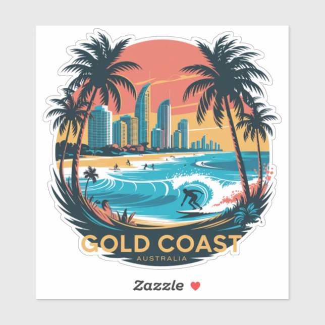 Retro Surf Gold Coast – Australia Beach Sticker (Sheet)