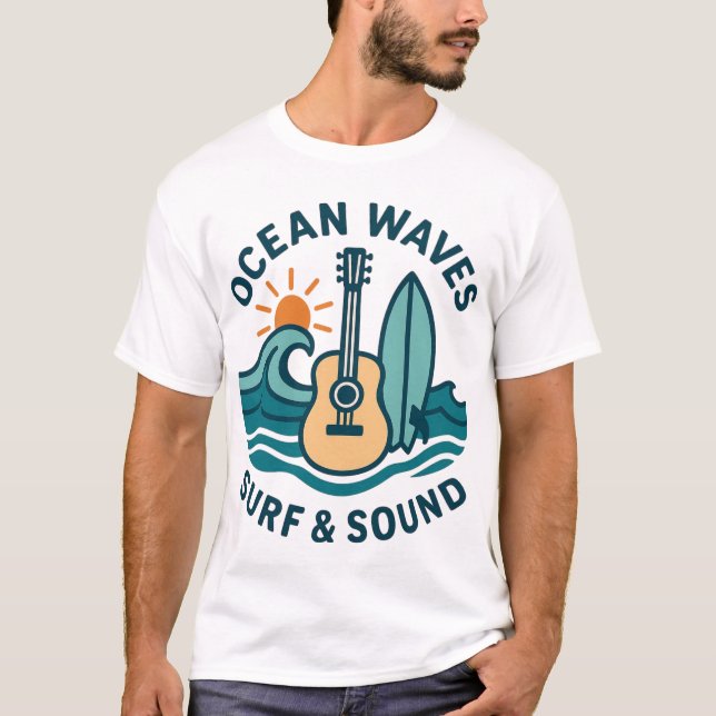 Retro Surf Guitar Illustration T-Shirt (Front)