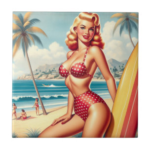 Retro Surf Pin Up Ceramic Tile