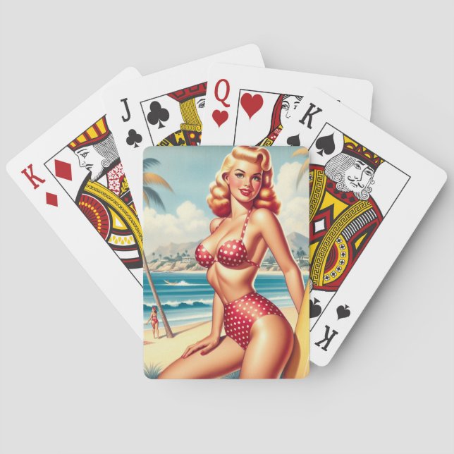 Retro Surf Pin Up Poker Cards (Back)