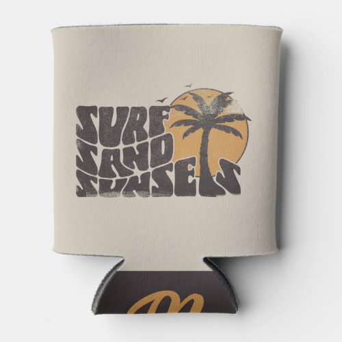 Retro Surf Sand Sunsets Palm Tree Beach Vibes Can Cooler