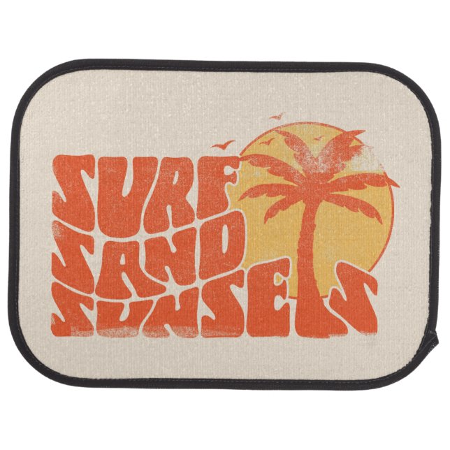 Retro Surf Sand Sunsets Palm Tree Beach Vibes Car Floor Mat (Rear)