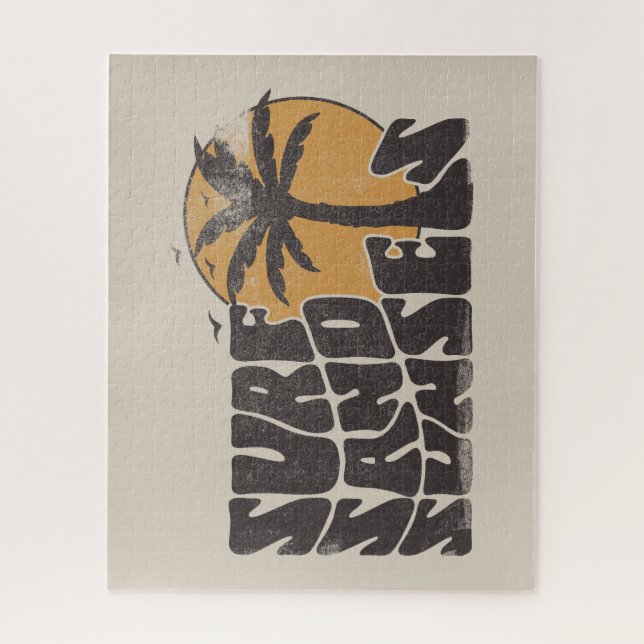 Retro Surf Sand Sunsets Palm Tree Beach Vibes Jigsaw Puzzle (Vertical)