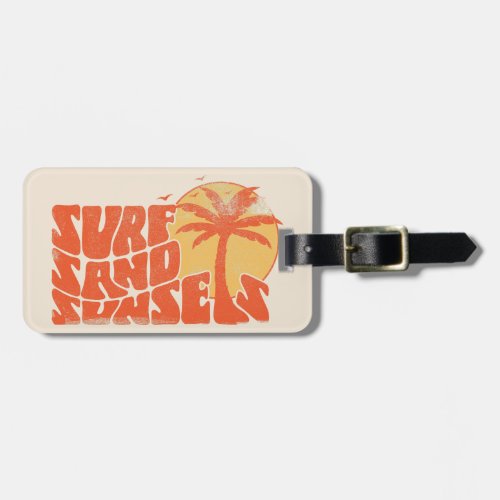 Retro Surf Sand Sunsets Palm Tree Beach Vibes Luggage Tag