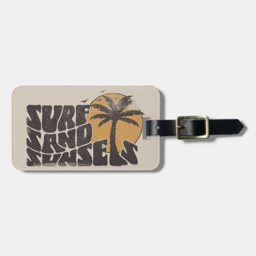 Retro Surf Sand Sunsets Palm Tree Beach Vibes Luggage Tag