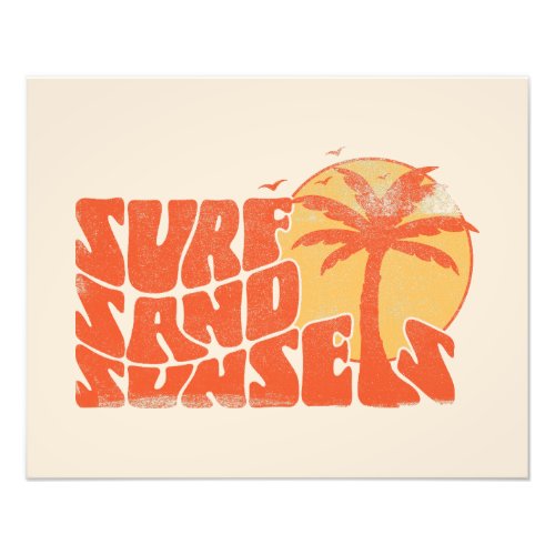 Retro Surf Sand Sunsets Palm Tree Beach Vibes Photo Print