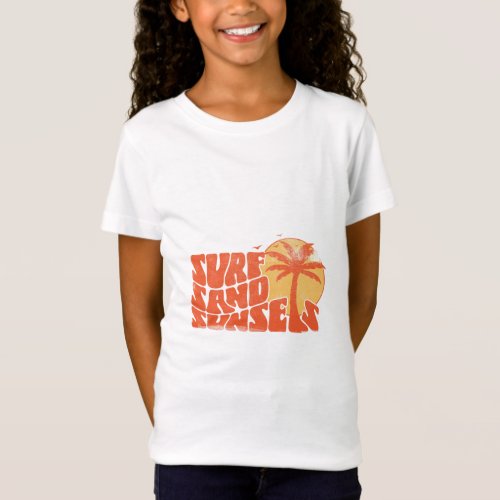 Retro Surf Sand Sunsets Palm Tree Beach Vibes  T_Shirt