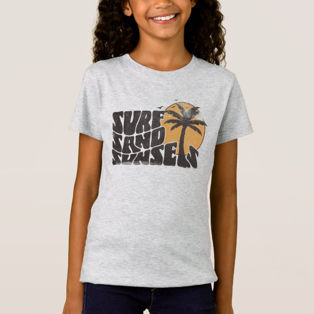 Retro Surf Sand Sunsets Palm Tree Beach Vibes T-Shirt (Front)