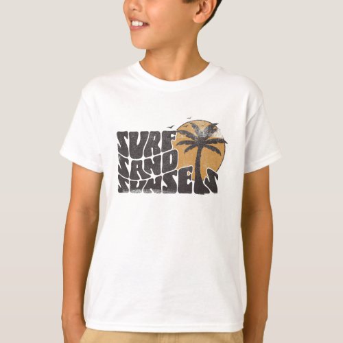 Retro Surf Sand Sunsets Palm Tree Beach Vibes T_Shirt