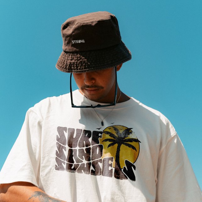 Retro Surf Sand Sunsets Palm Tree Beach Vibes T-Shirt (Creator Uploaded)