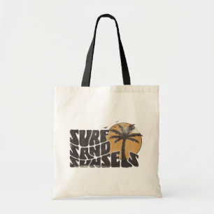 Retro Surf Sand Sunsets Palm Tree Beach Vibes Tote Bag