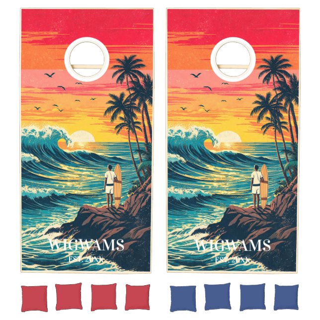 Retro Surf Sunset Cornhole Board Wrap Set (Set)