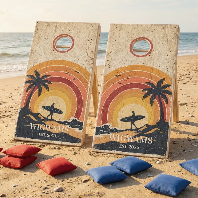 Retro Surf Sunset Cornhole Board Wrap Set (Creator Uploaded)