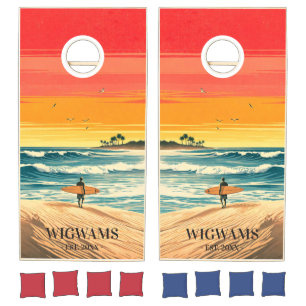 Retro Surf Sunset Cornhole Board Wrap Set
