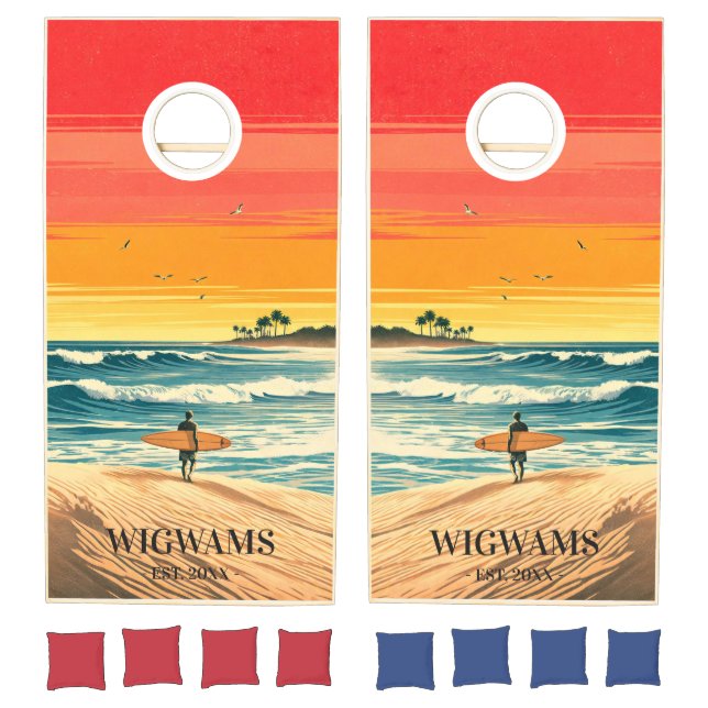 Retro Surf Sunset Cornhole Board Wrap Set (Set)