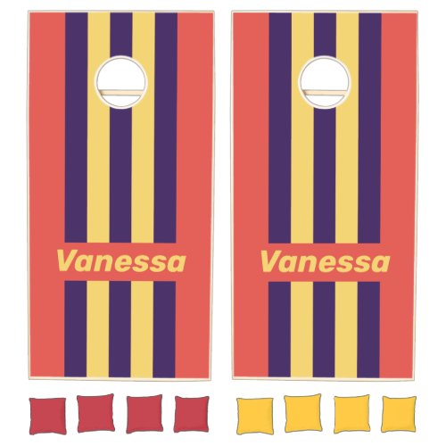 Retro Surf Sunset Pin Striped with Name Cornhole Set