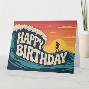 Retro Surf Theme "Happy Birthday" Illustration Card