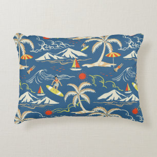 Retro Surf Tropical Pattern Accent Pillow