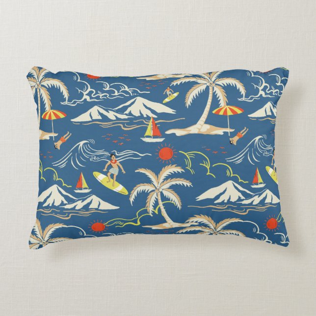 Retro Surf Tropical Pattern Accent Pillow (Front)