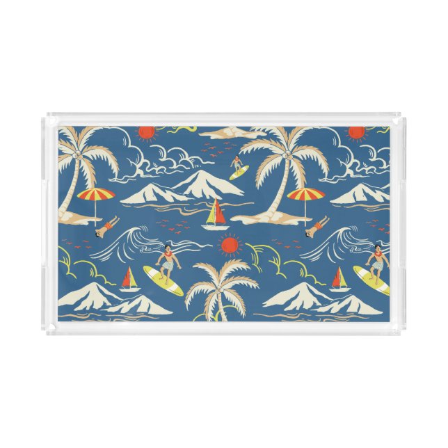 Retro Surf Tropical Pattern Acrylic Tray (Front)