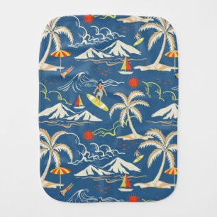 Retro Surf Tropical Pattern Baby Burp Cloth
