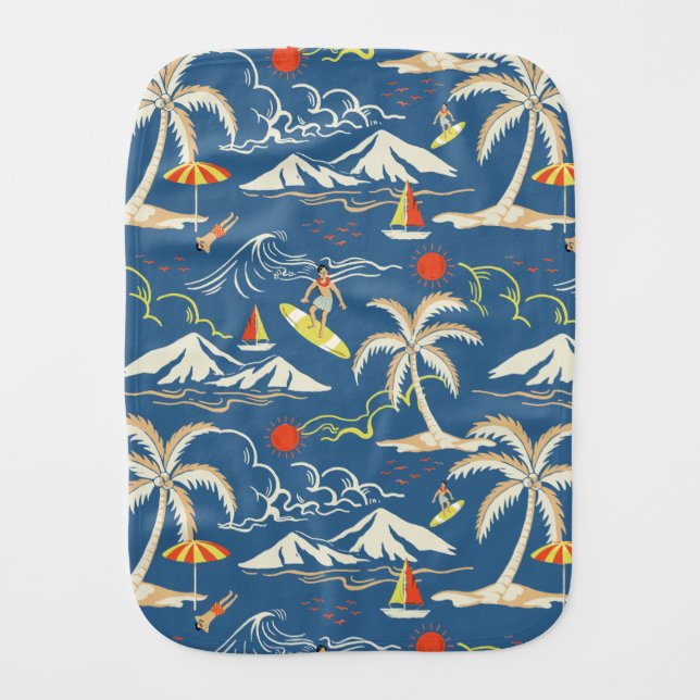 Retro Surf Tropical Pattern Baby Burp Cloth (Front)
