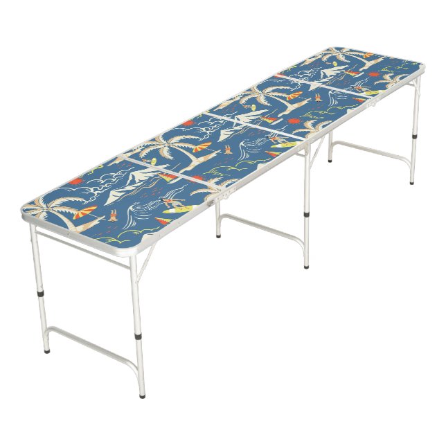 Retro Surf Tropical Pattern Beer Pong Table (Angled)