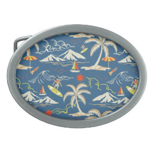 Retro Surf Tropical Pattern Belt Buckle