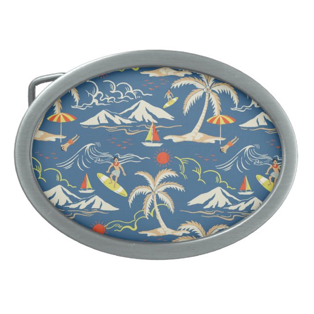 Retro Surf Tropical Pattern Belt Buckle (Front)
