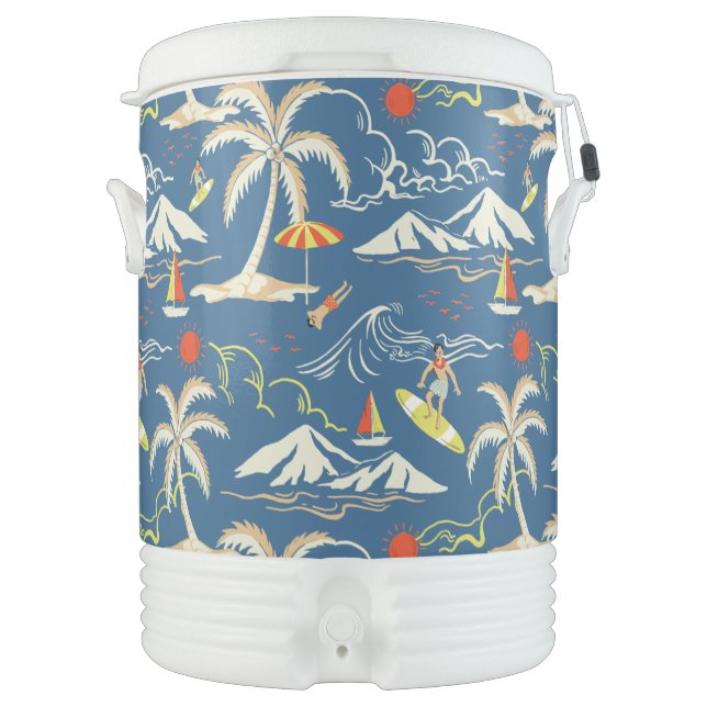 Retro Surf Tropical Pattern Beverage Cooler (Front)